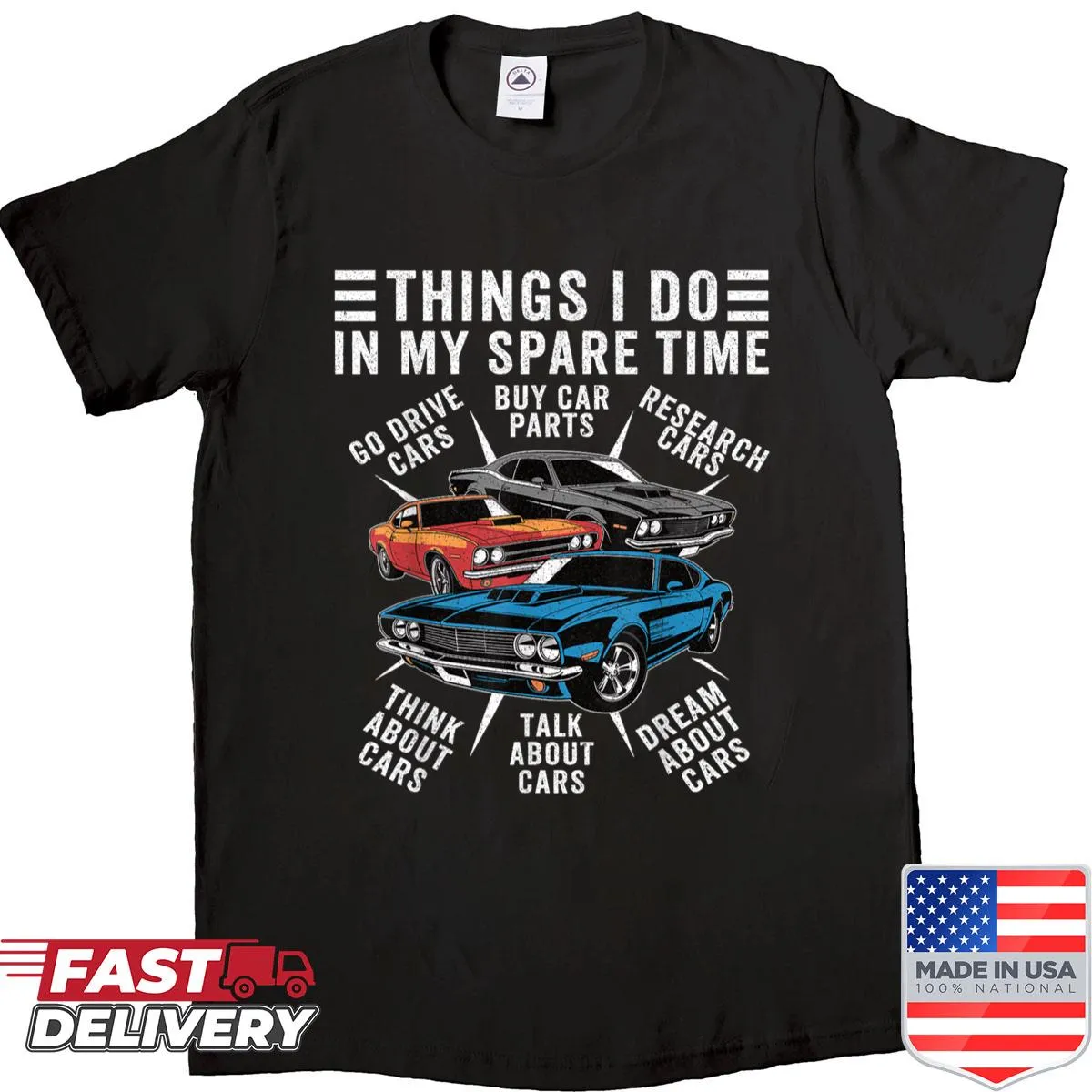Graphic T-shirt featuring a muscle car for car enthusiasts