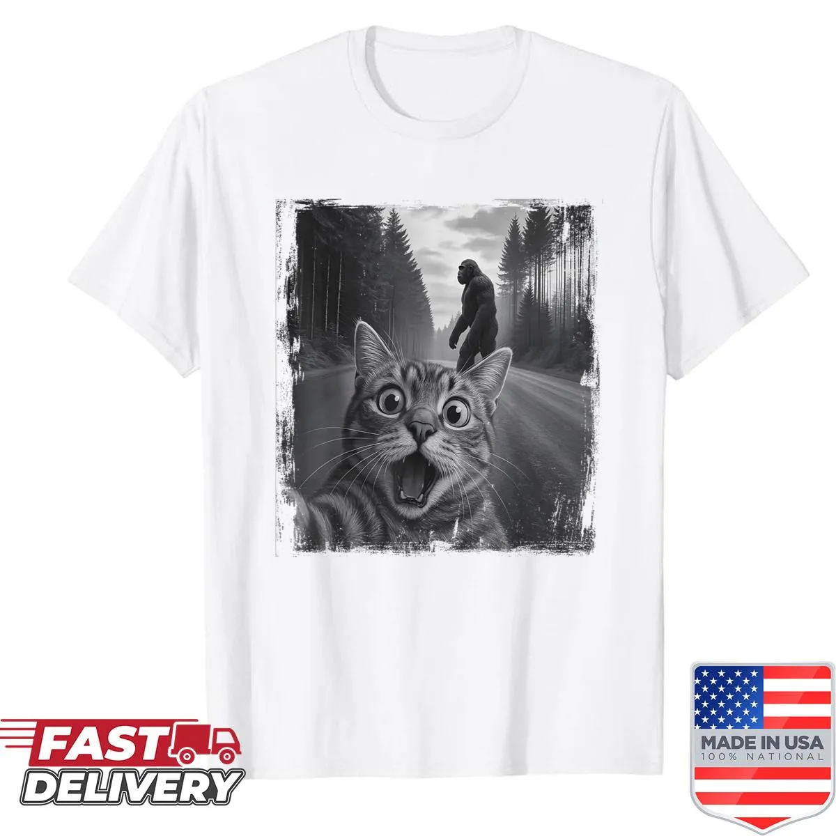 Funny shirt with cat selfie styled as Sasquatch