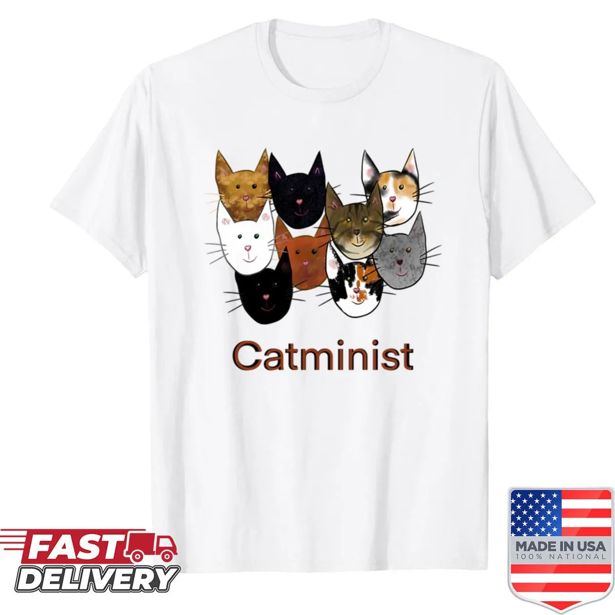 Playful shirt featuring the phrase Catminist with cartoon cats