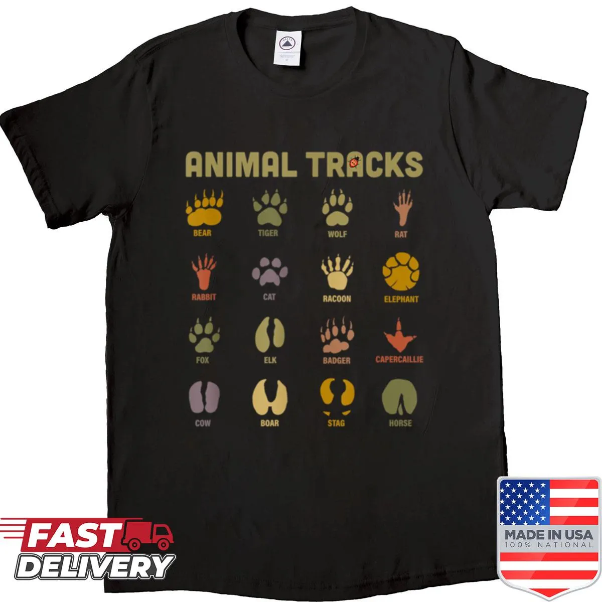 Kids shirt with wild animal tracks for learning