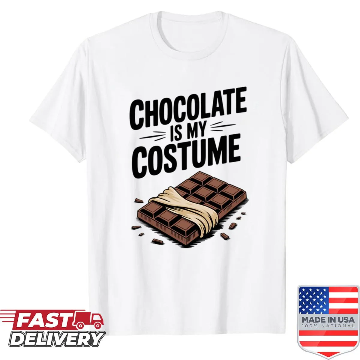 Oversized shirt with 'Chocolate Is My Costume' text design