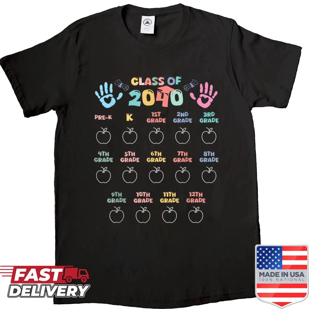 Cute shirt with handprints celebrating educational milestones