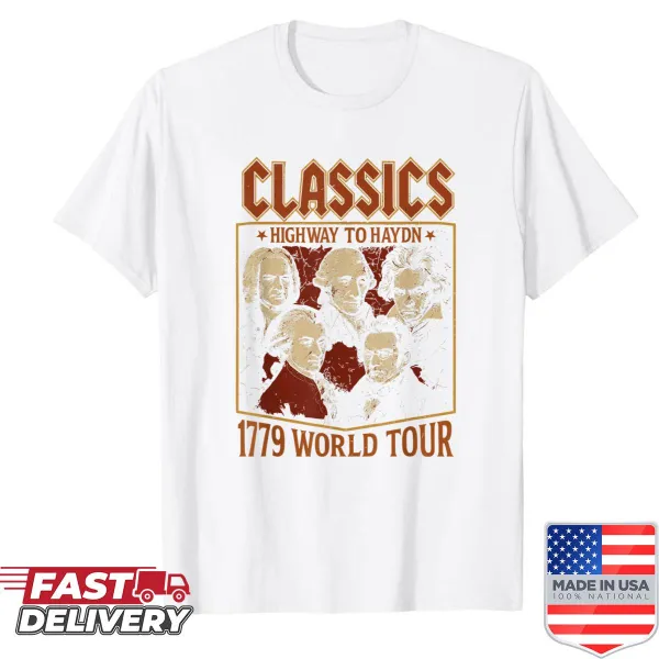 Funny classical music shirt featuring parody of composers