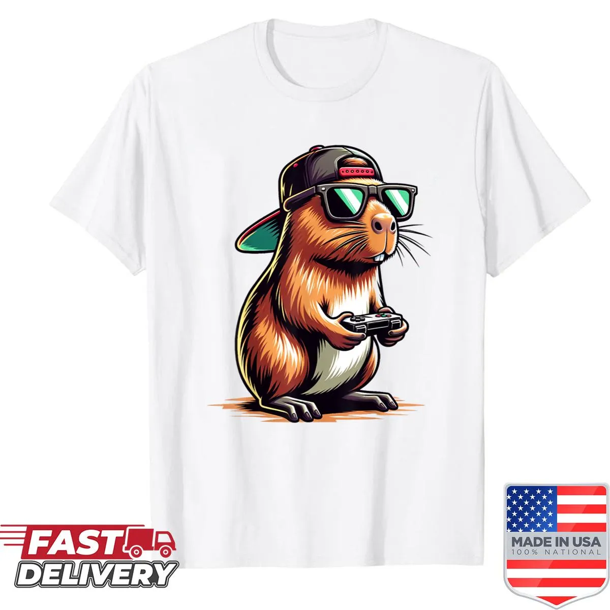 Capybara playing video games graphic t-shirt