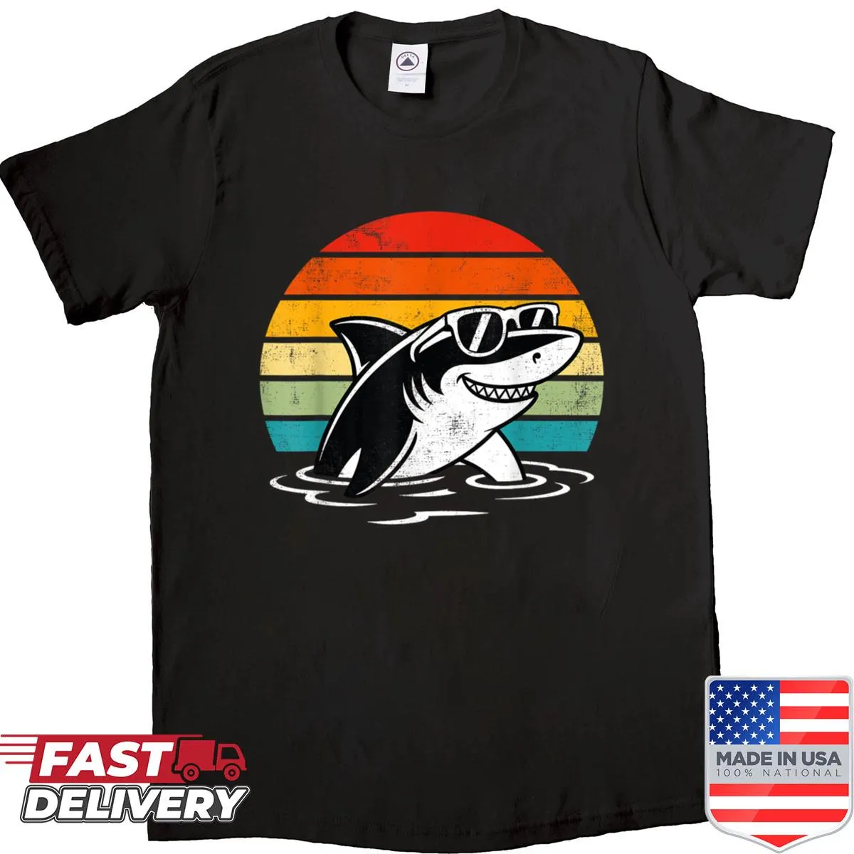 Funny shark shirt featuring a shark in sunglasses