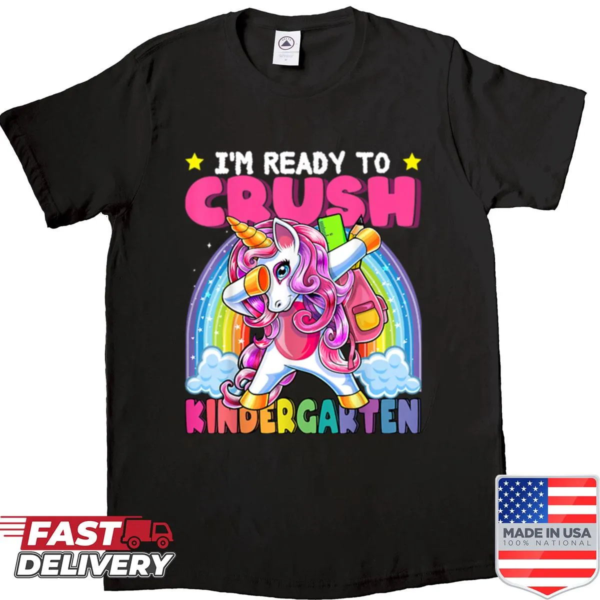 Cute t-shirt featuring a dabbing unicorn illustration for kids