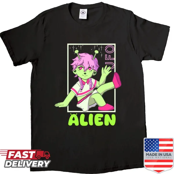 Chibi alien character design on a cute shirt
