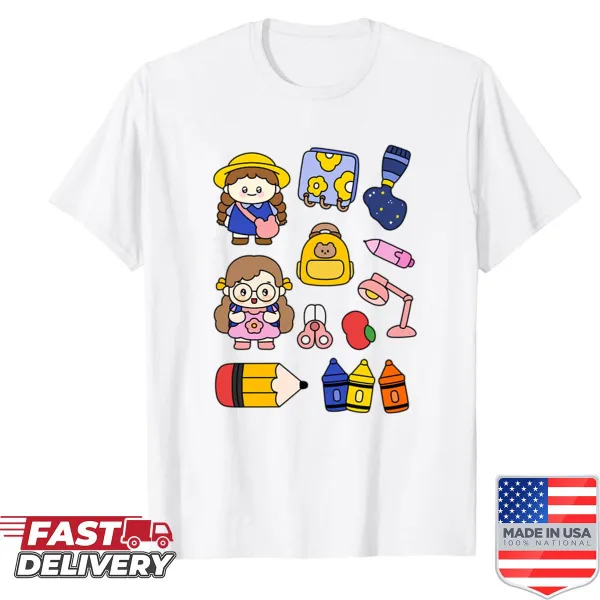 Cute back-to-school themed shirt with playful designs