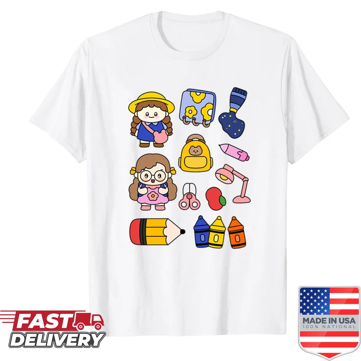 Cute back-to-school themed shirt with playful designs