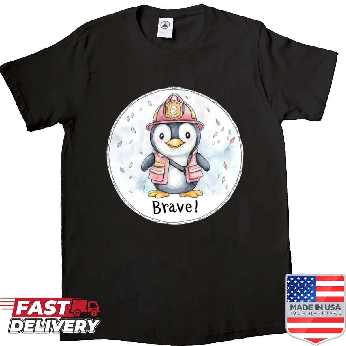 Cute penguin firefighter graphic T-shirt for kids