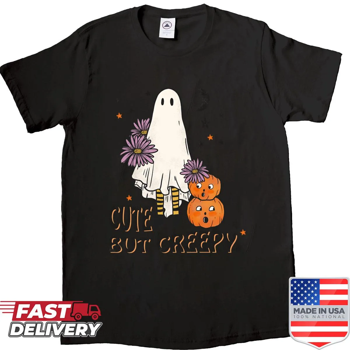 Cartoon ghost design for a cute yet creepy Halloween shirt