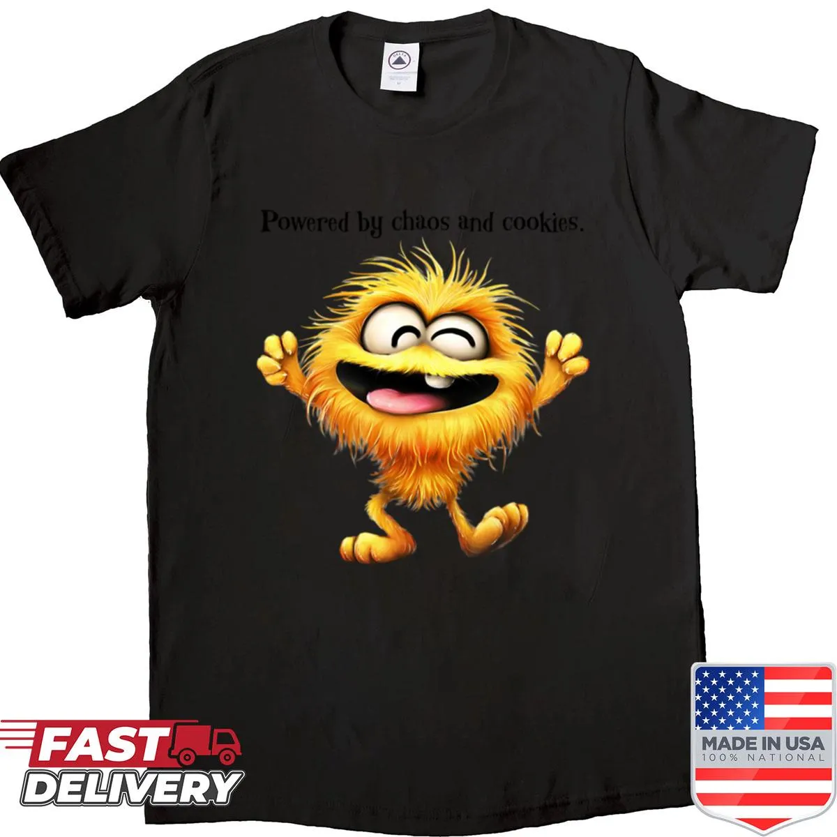 Cute cartoon furry yellow monster t-shirt.
