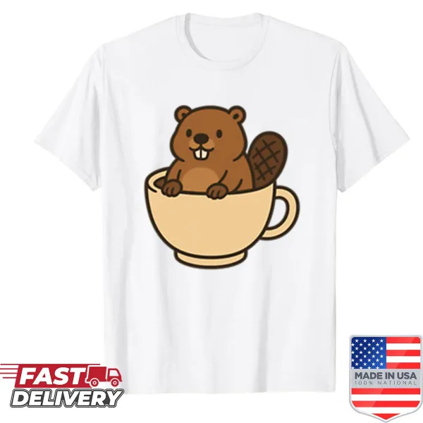 Cute beaver character holding a coffee cup in an illustrative design