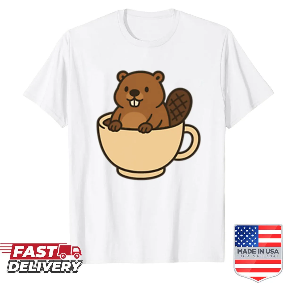 Cute beaver character holding a coffee cup in an illustrative design