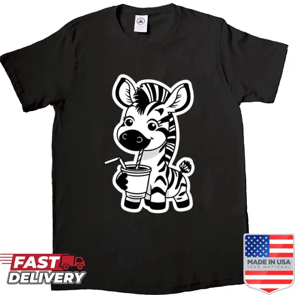 Funny zebra drinking juice cartoon T-shirt