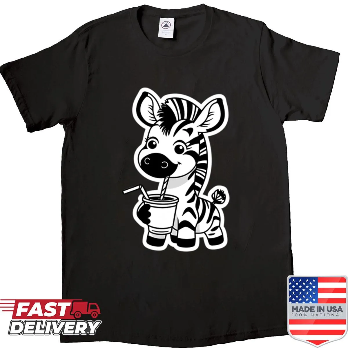 Funny zebra drinking juice cartoon T-shirt