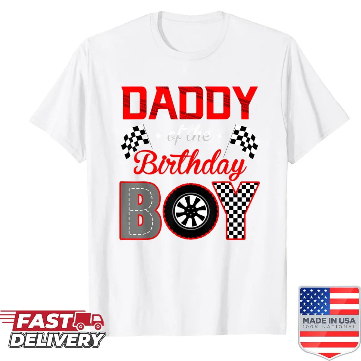 Funny race car graphic with Daddy Of The Birthday Boy text