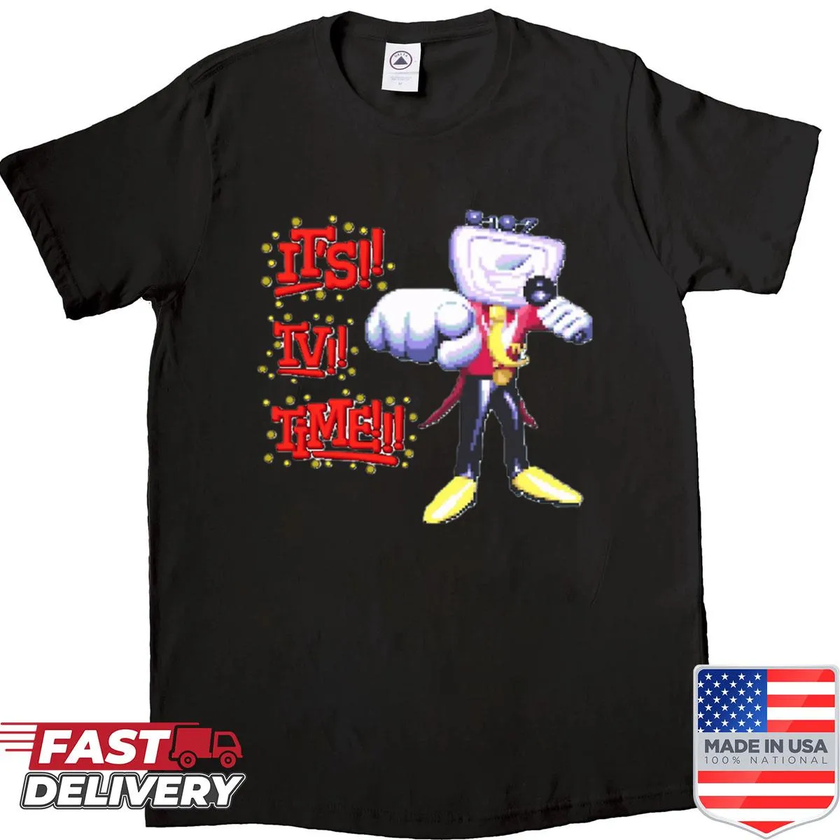 Deltarune Mr. Tenna t-shirt with 'It's TV Time' printed design