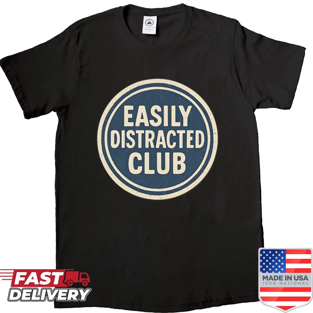 Vintage shirt with 'Easily Distracted Club' graphic