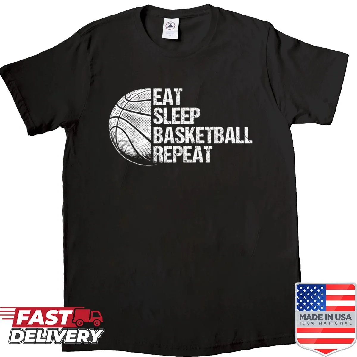 Funny T-shirt with text about basketball routine.