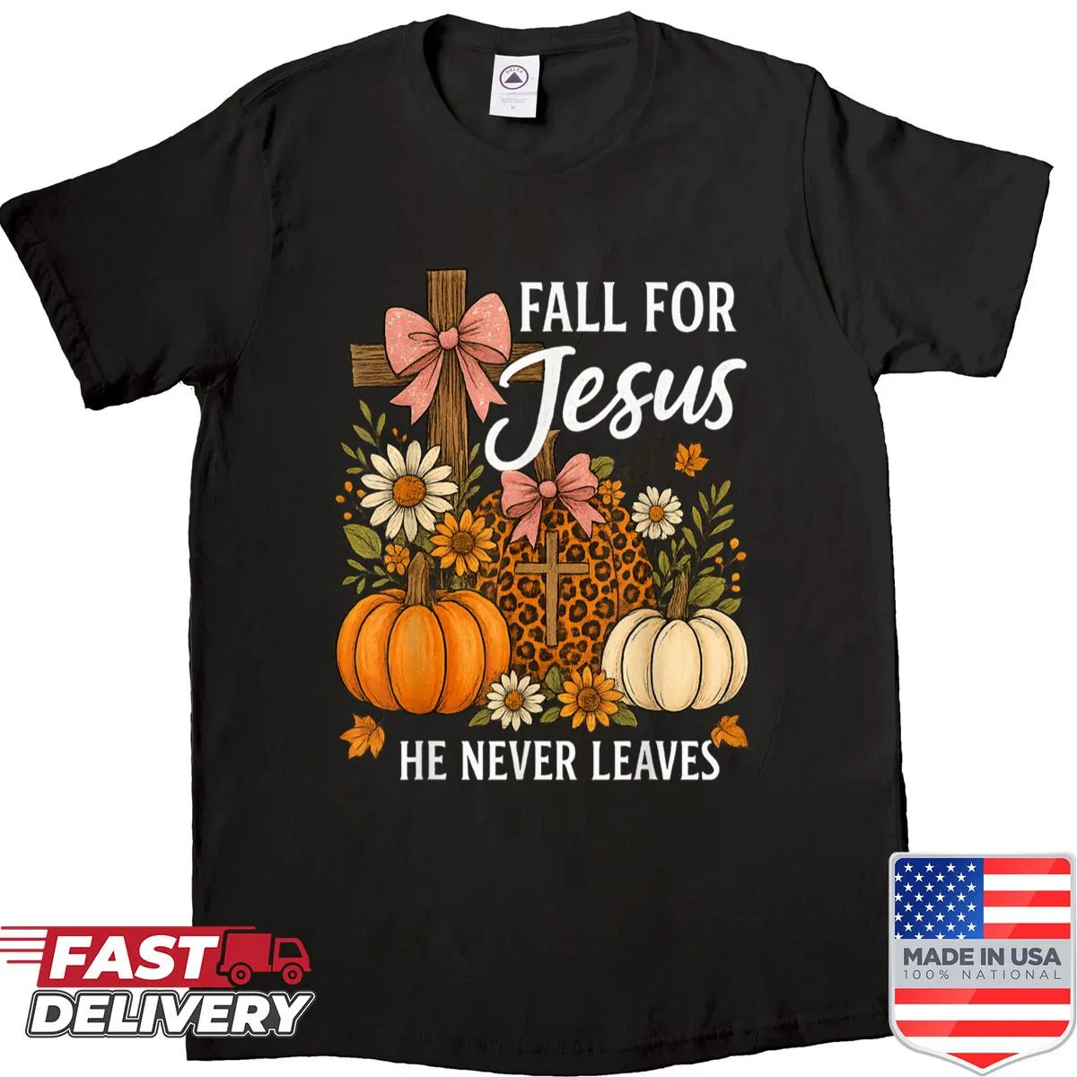 Thanksgiving shirt with 'Fall For Jesus' humorous text