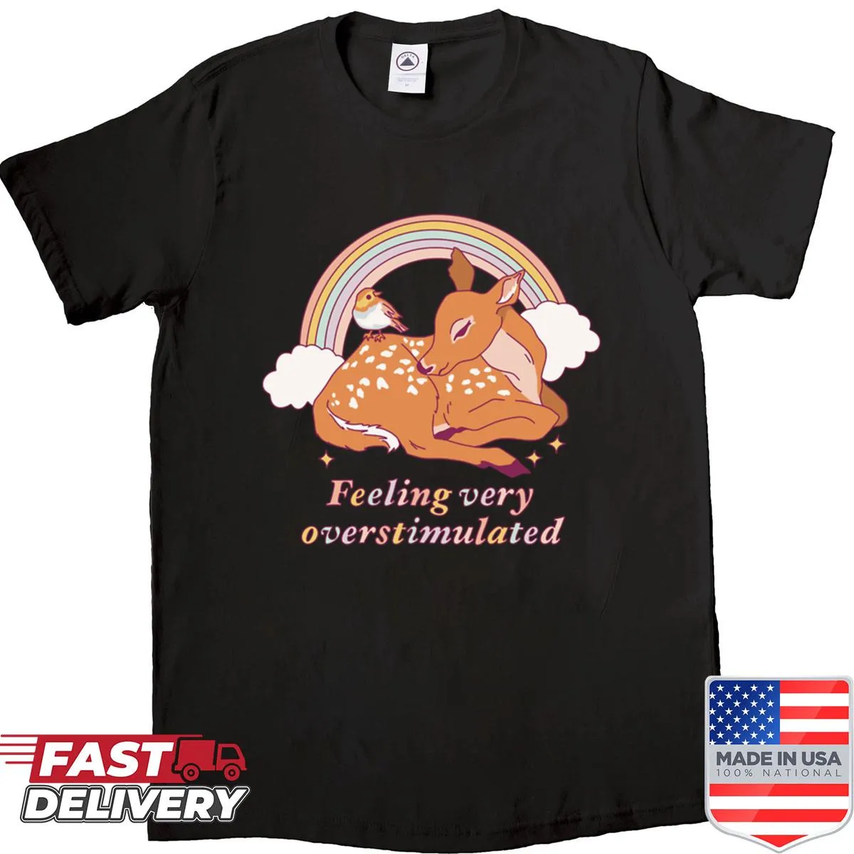 Oversized shirt with funny saying about feeling overstimulated