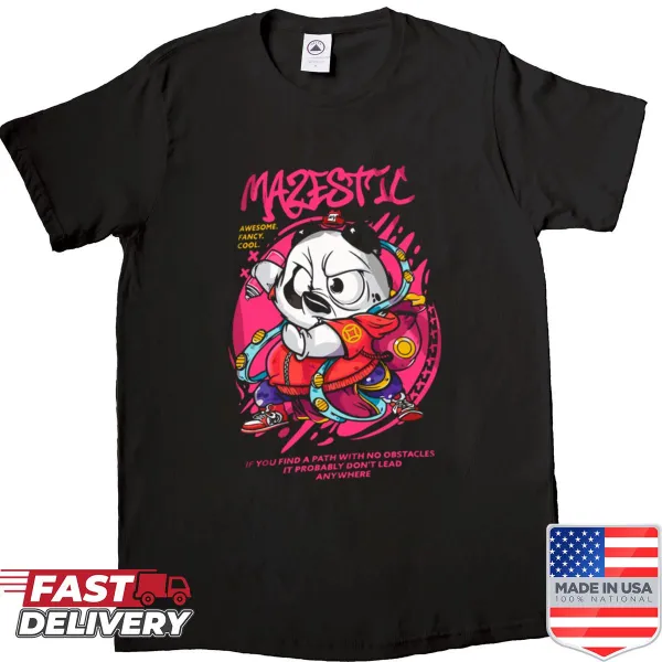 Cartoon graphic shirt featuring a playful fighting panda