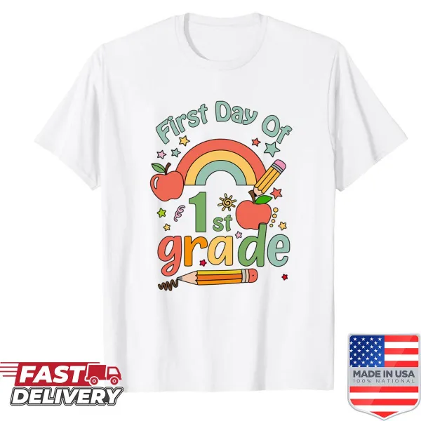 Oversized back-to-school shirt with playful illustrations for teachers and students