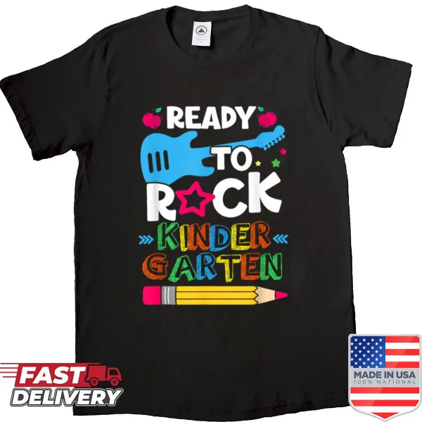 Shirt celebrating the first day of kindergarten with 'Ready To Rock' slogan