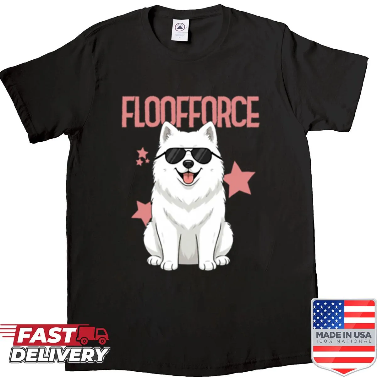 Cartoon Samoyed graphic on a funny dog lover t-shirt.