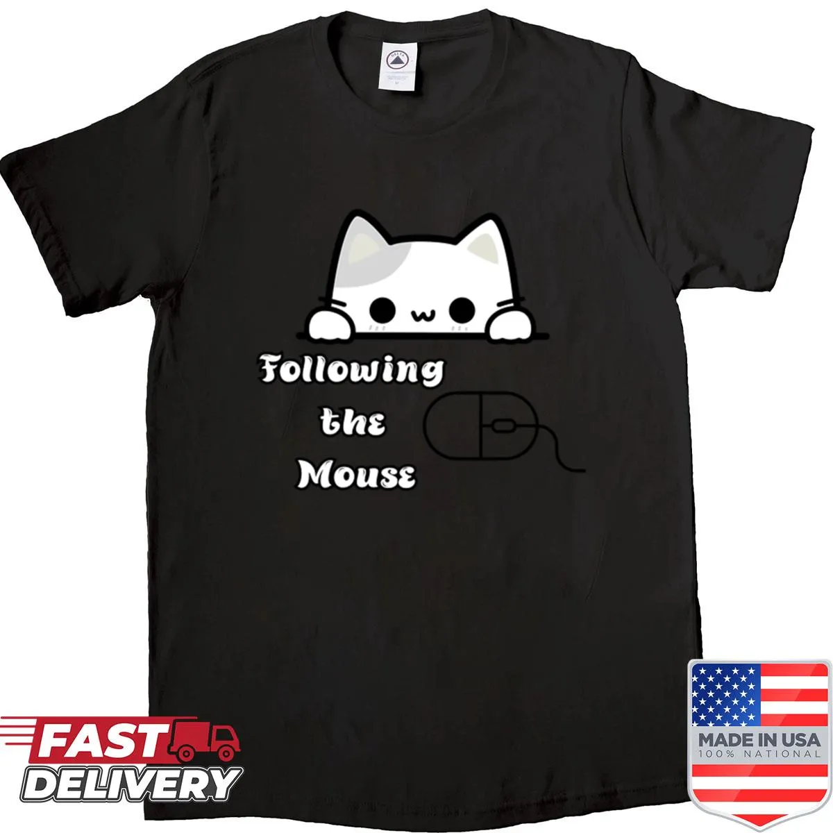 Illustrative T-shirt featuring a playful mouse graphic.