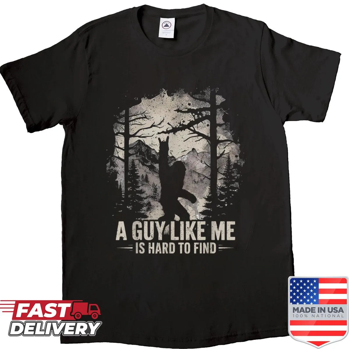 Bigfoot t-shirt featuring humorous typography about Sasquatch.