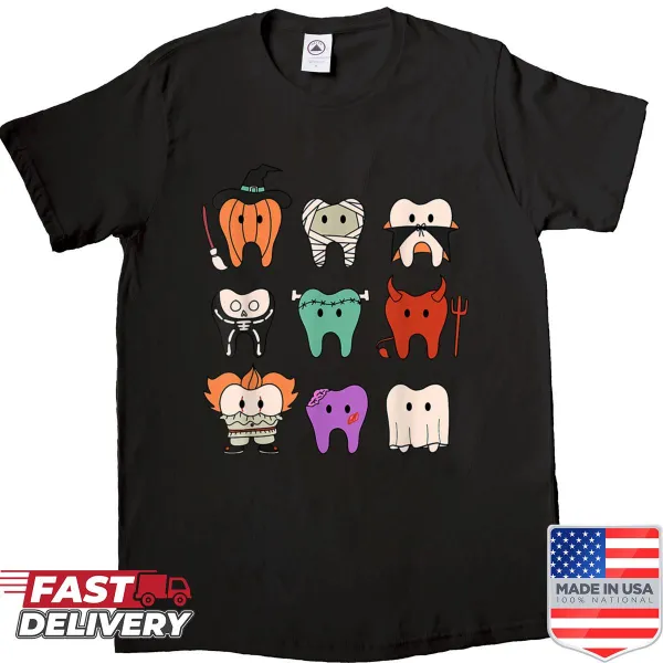 Cute cartoon monsters promoting dental hygiene for Halloween
