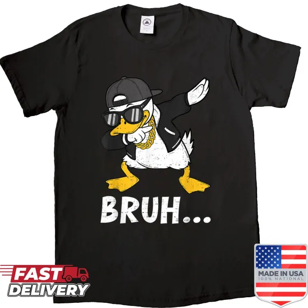 Cartoon dabbing duck graphic with the phrase 'Bruh Bro'
