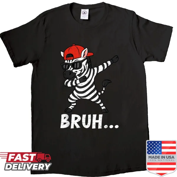 Cartoon dabbing zebra with text 'Bruh Bro' for animal lovers