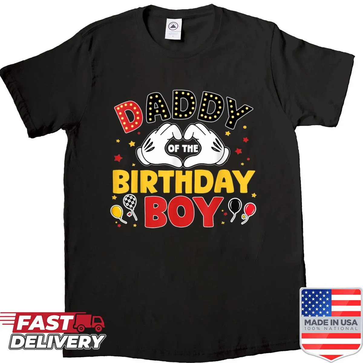 Text shirt saying 'Daddy Of The Birthday Boy' for family parties