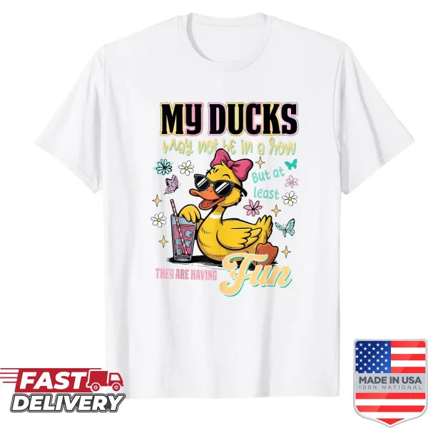 Playful duck graphic with humorous text on a casual shirt