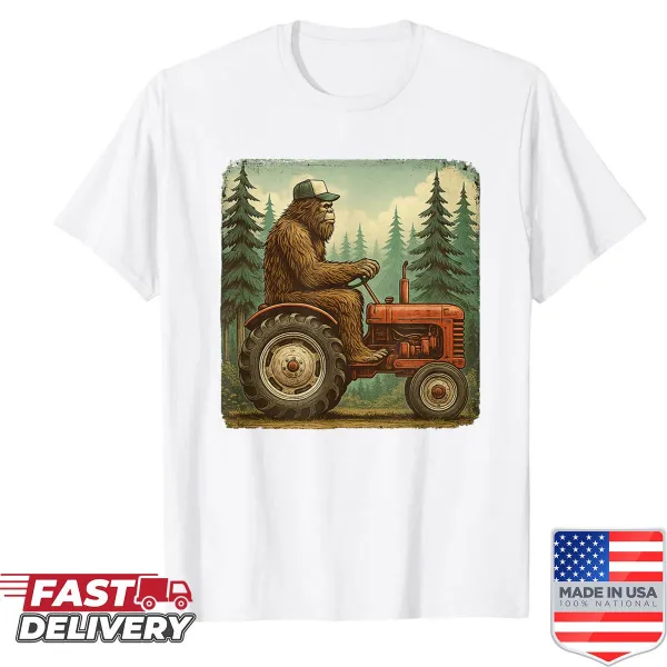 Funny farmer graphic with tractor on distressed shirt