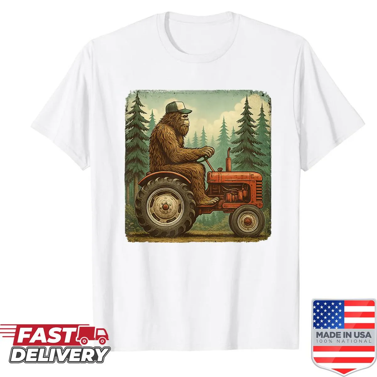 Funny farmer graphic with tractor on distressed shirt