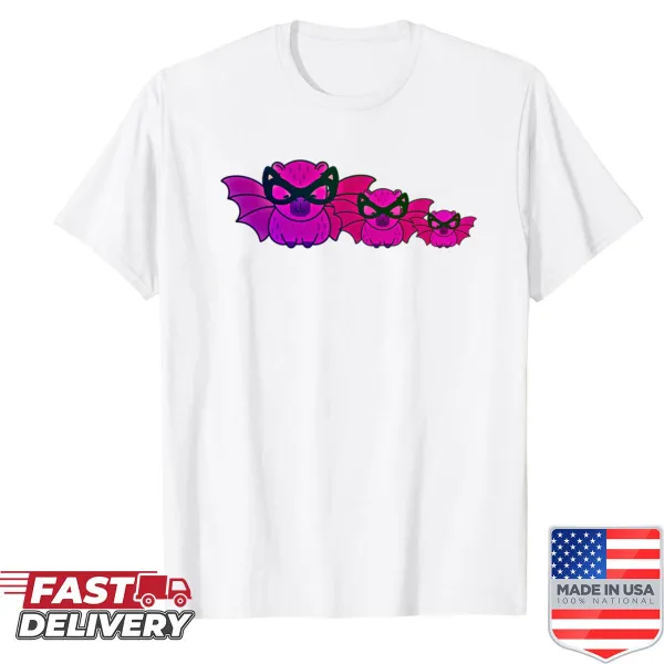 Cartoon bat family graphic on Halloween shirt
