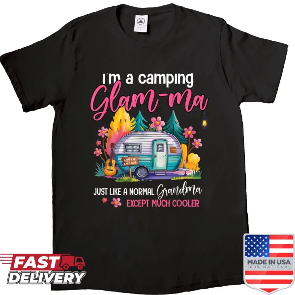Camping-themed shirt for glamorous grandmas with fun text