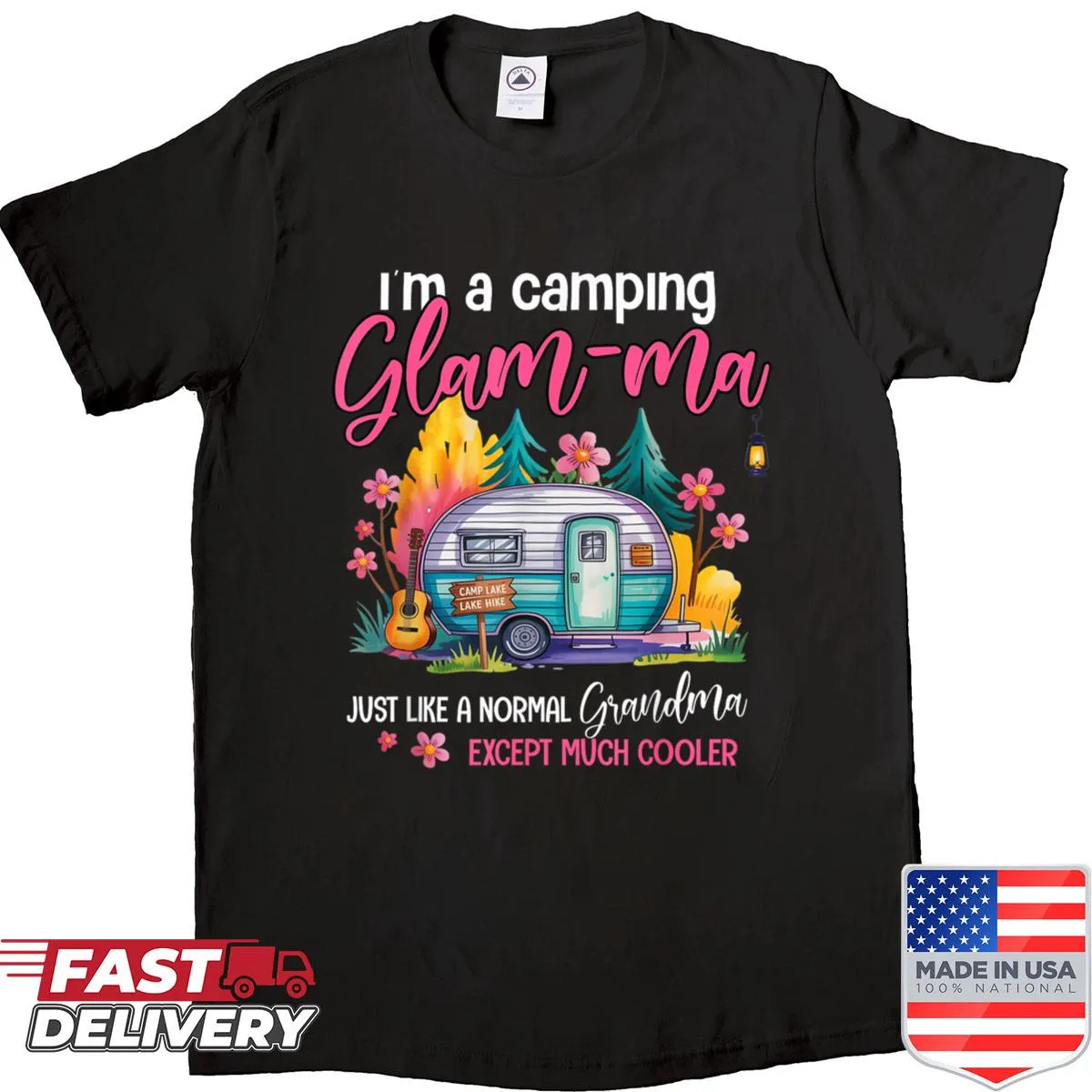 Camping-themed shirt for glamorous grandmas with fun text