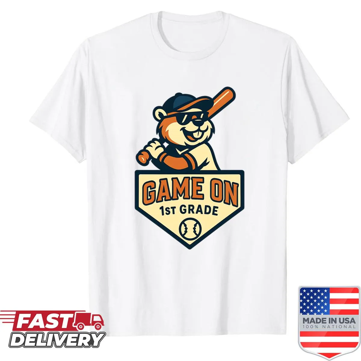 Cartoon baseball mascot t-shirt for kids
