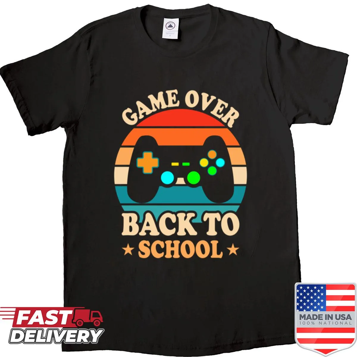 Humorous Game Over graphic for back-to-school gamers