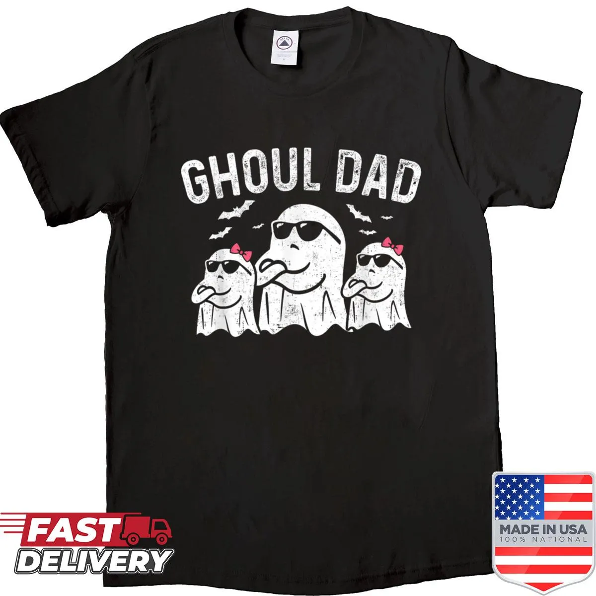 Funny vintage ghost graphic T-shirt for dads celebrating Halloween