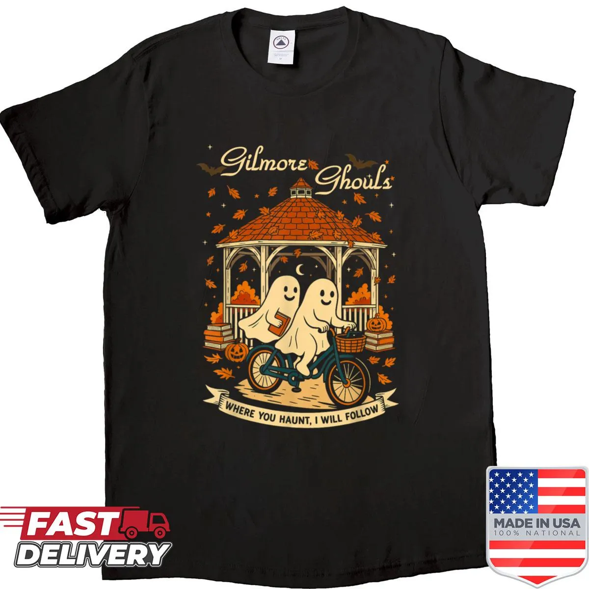 Couple ghost-themed T-shirt with whimsical illustration