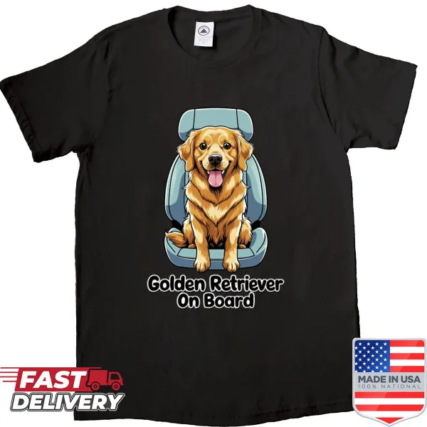 Cute Golden Retriever design with 'On Board' text for dog lovers