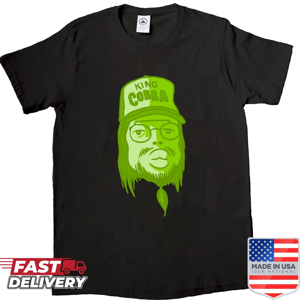 Gothic design featuring a king cobra on a vintage green shirt