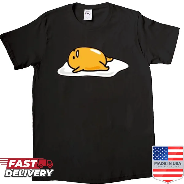 Cartoon Gudetama character lounging on a shirt