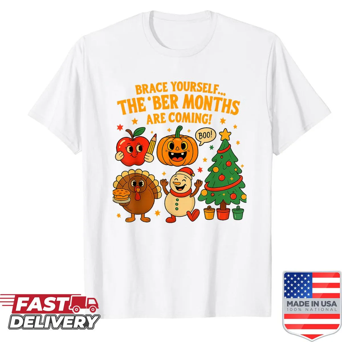 Festive shirt featuring joyful holiday illustrations